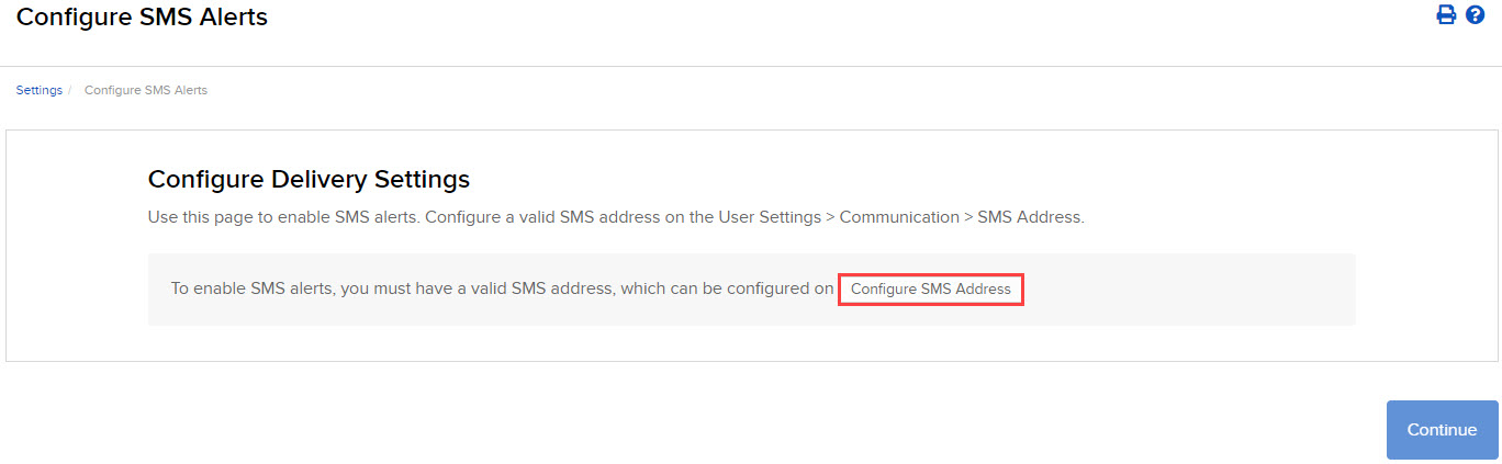 Image of the configure SMS alerts panel in Portal. 